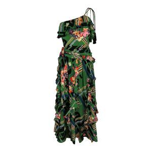Gucci Floral Check-Print Ruffled Silk-Crepe Dress Multi Womens